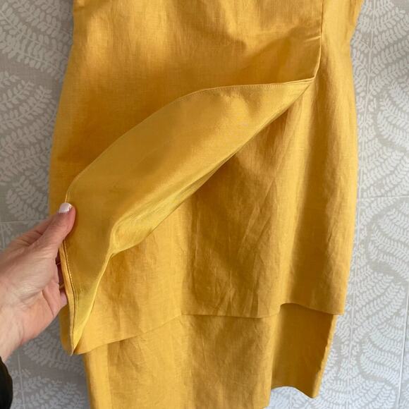 Yellow/Gold Linen Blend Tiered Short Sleeve Sheath Dress, Size 10 - Picture 3 of 12